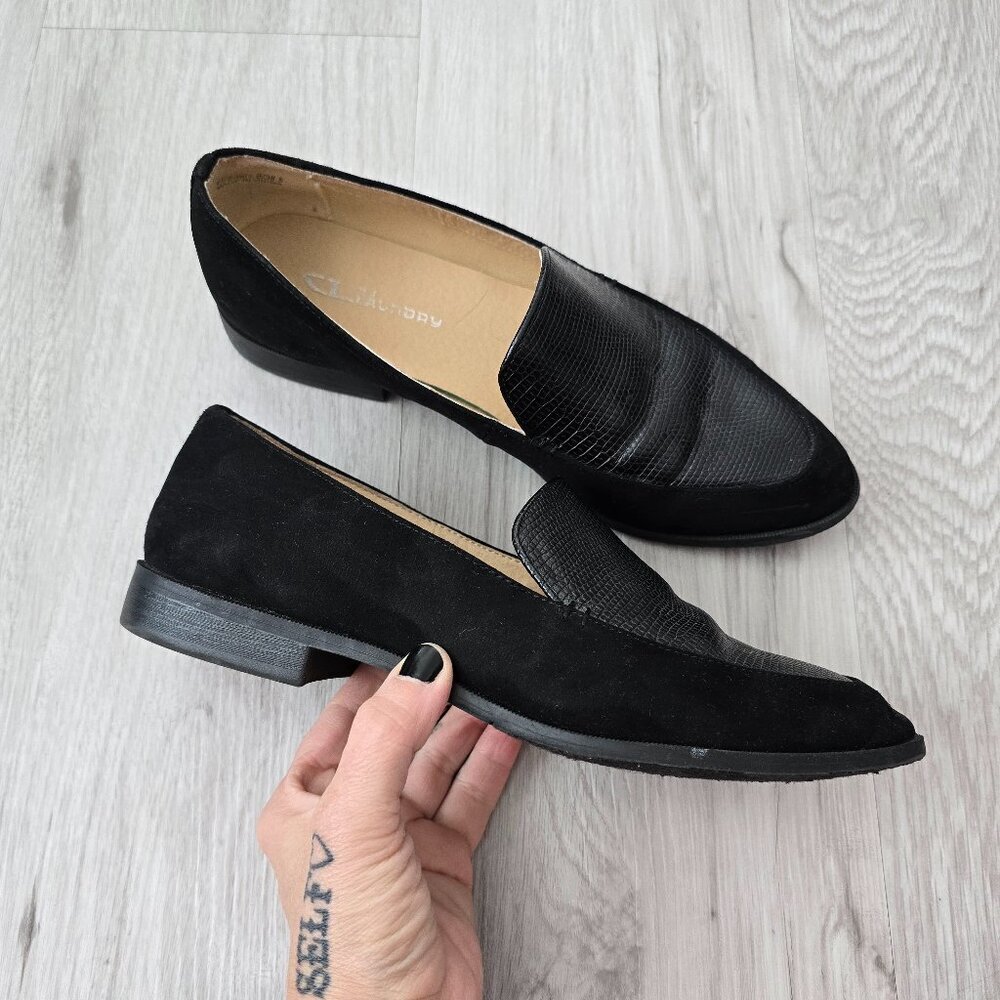 CL by Chinese Laundry | black monochrome suede preppy loafer shoes | WMS 8